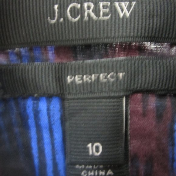 J. Crew Perfect Shirt Womens 10 Blue Brown Animal Print LS Silk Cotton Blouse - Picture 5 of 9